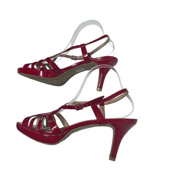 Mootsies Tootsies Sexy Bright Red Shiny Open Toe Heels Sandals Casual Formal - Picture 8 of 11